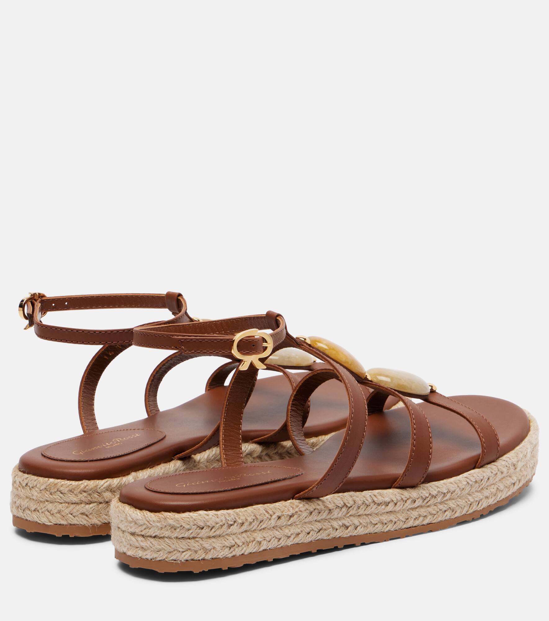 Embellished leather espadrille sandals - 2