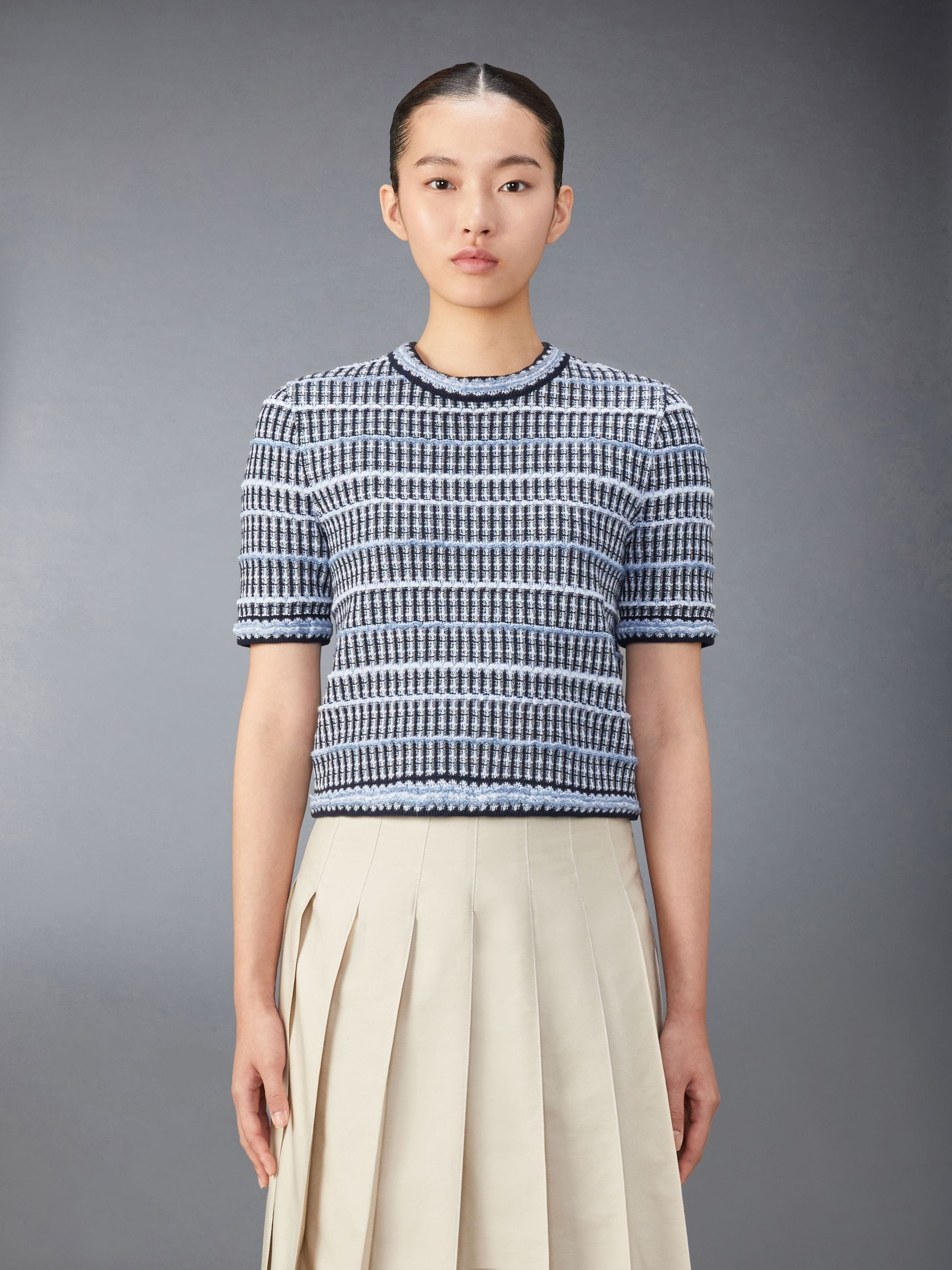 crew-neck tweed top - 1