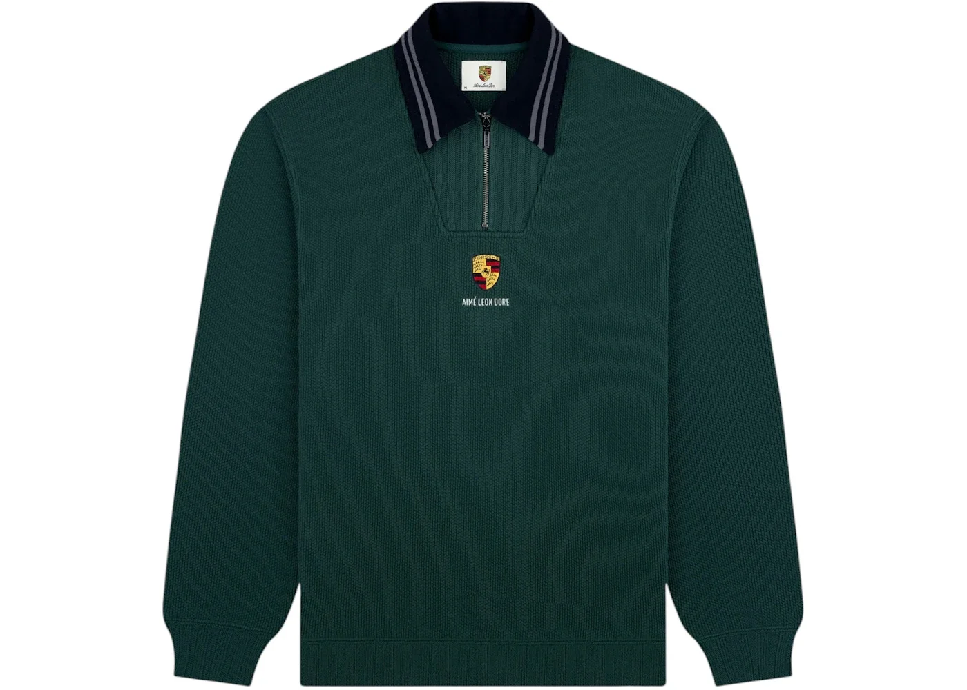 Aime Leon Dore x Porsche Jacquard Collar Quarter Zip Pullover Green - 1