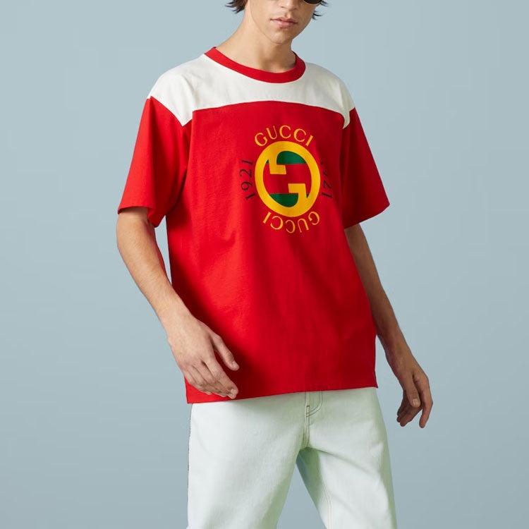 Gucci Cotton Jersey T-Shirt With Gucci Print 'Red' 756708-XJFWL-6362 - 3