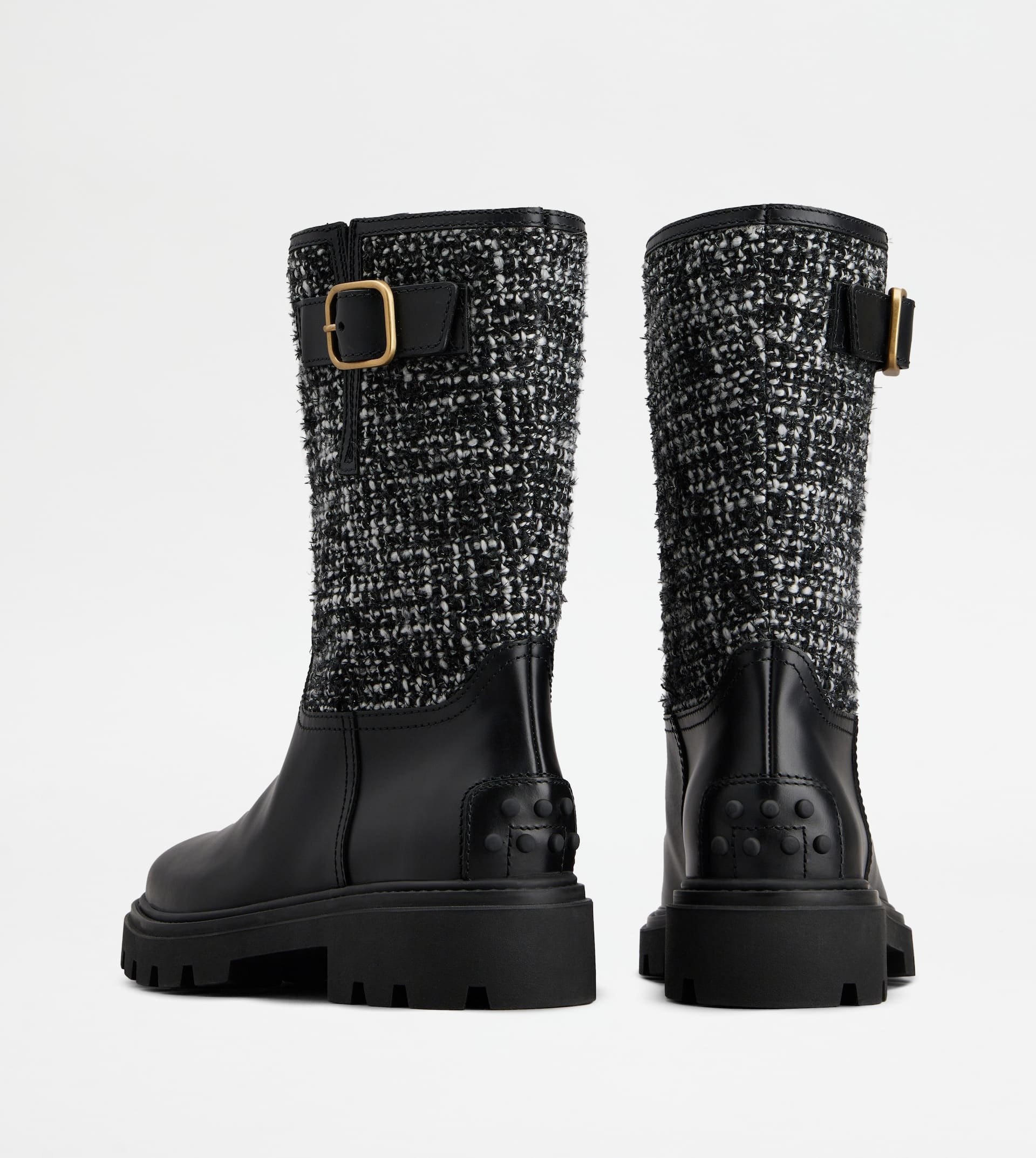 BIKER BOOTS IN LEATHER AND FABRIC - WHITE, BLACK - 3