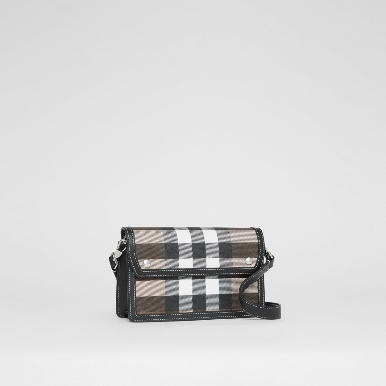 Check and Leather Crossbody Bag - 9