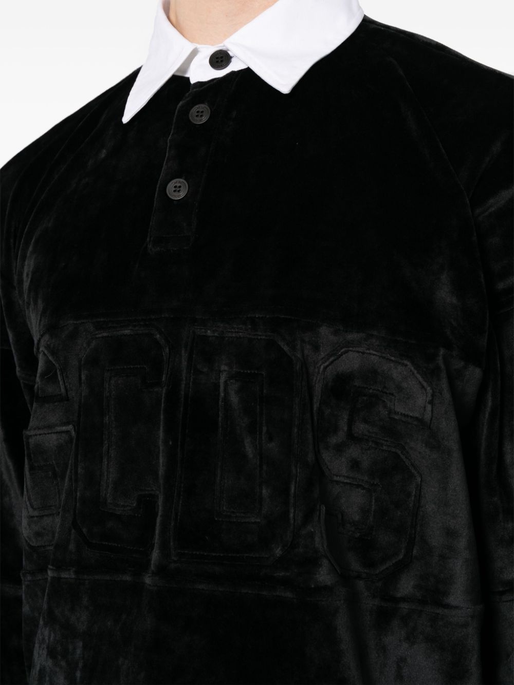 logo-embroidered velour polo shirt - 5