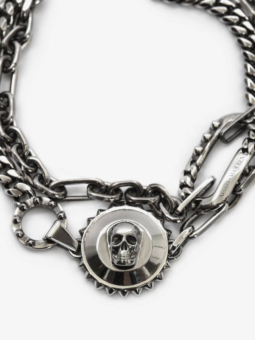 Skull And Stud Chain Bracelet in Antique Silver - 2