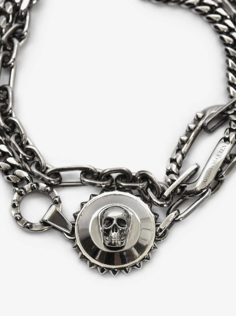 Alexander McQueen Skull And Stud Chain Bracelet in Antique Silver outlook