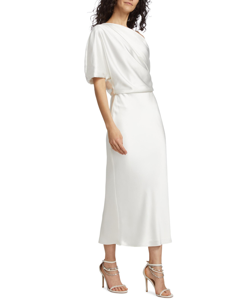 Women's Draped Satin Pencil Midi-Dress - Ivory 4