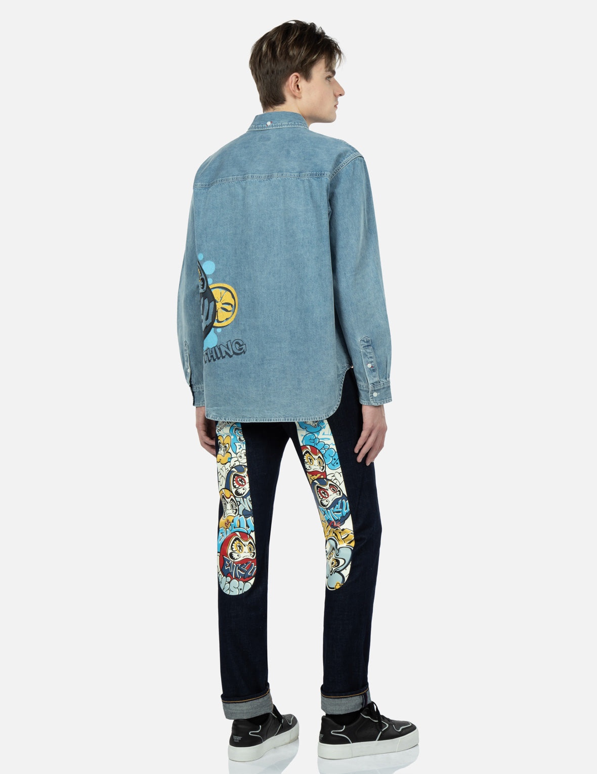 Graffiti Daruma-pattern Daicock Print Slim-Fit Jeans #2010 - 3