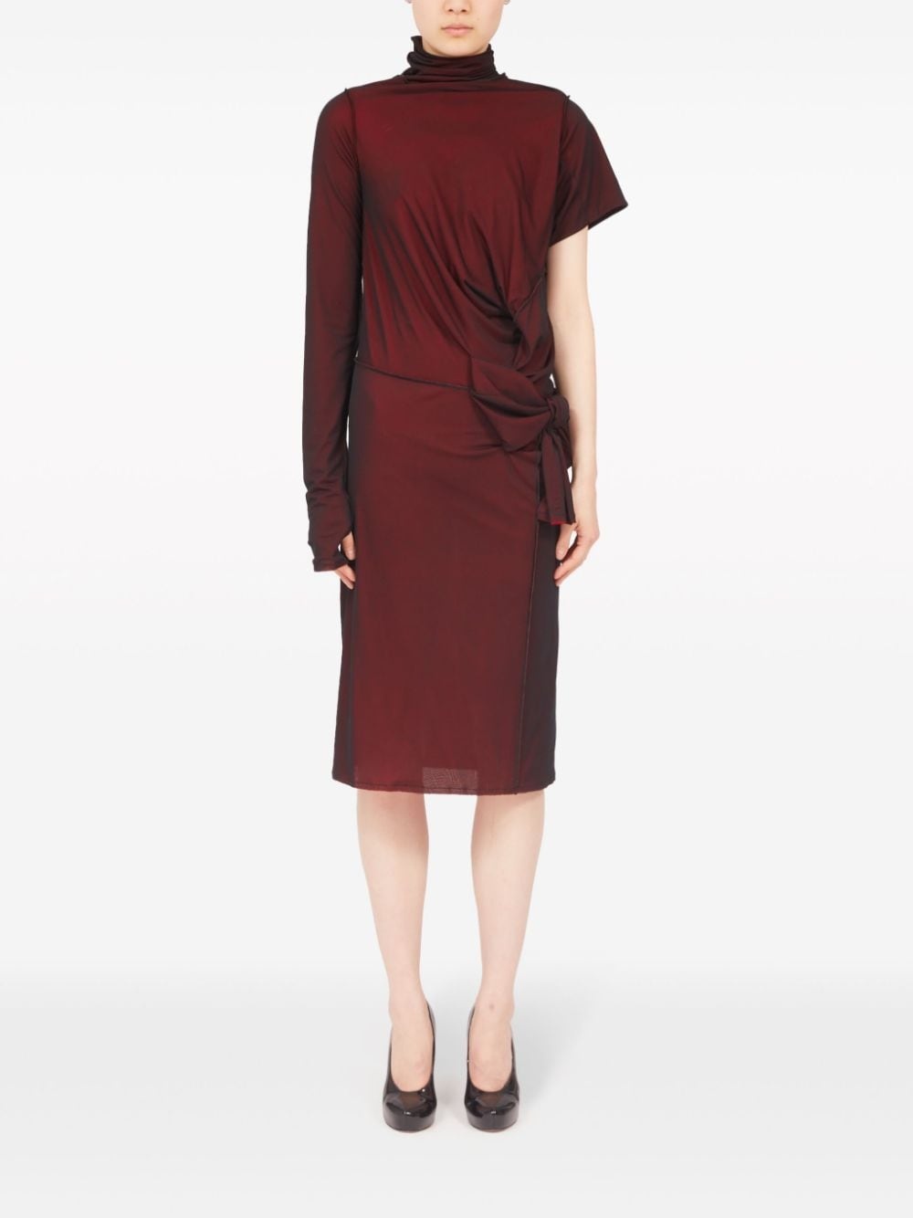 asymmetric ruched midi dress - 2