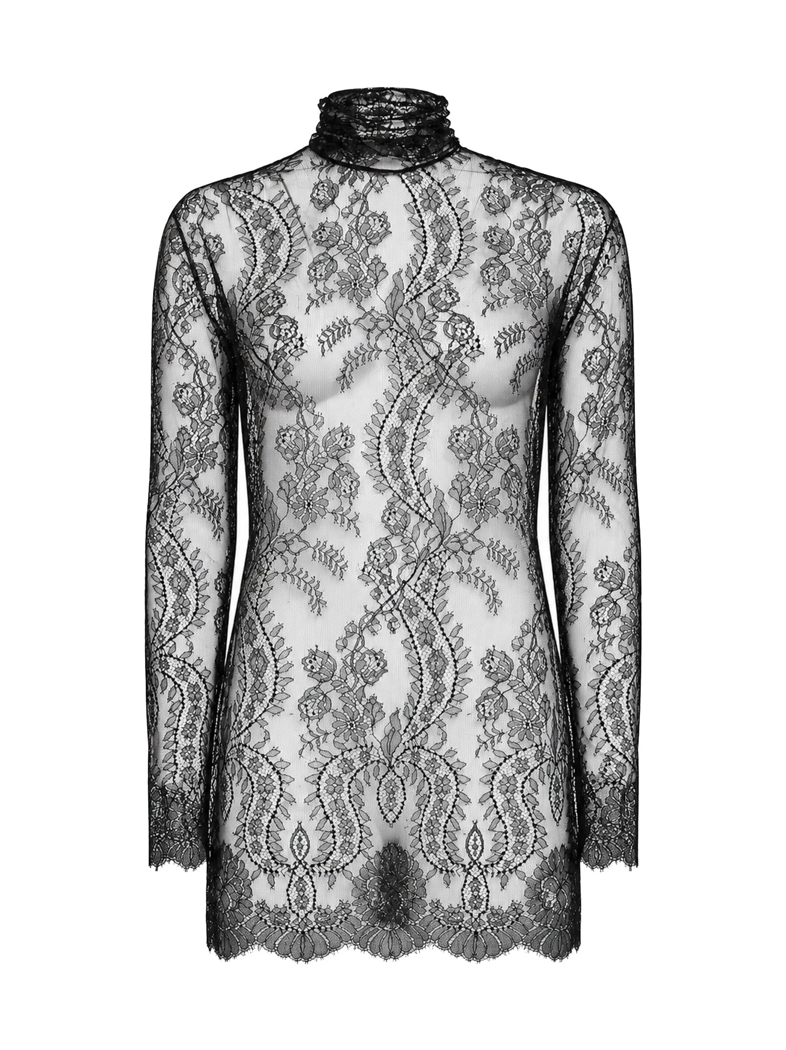 Black Chantilly lace long top - 1