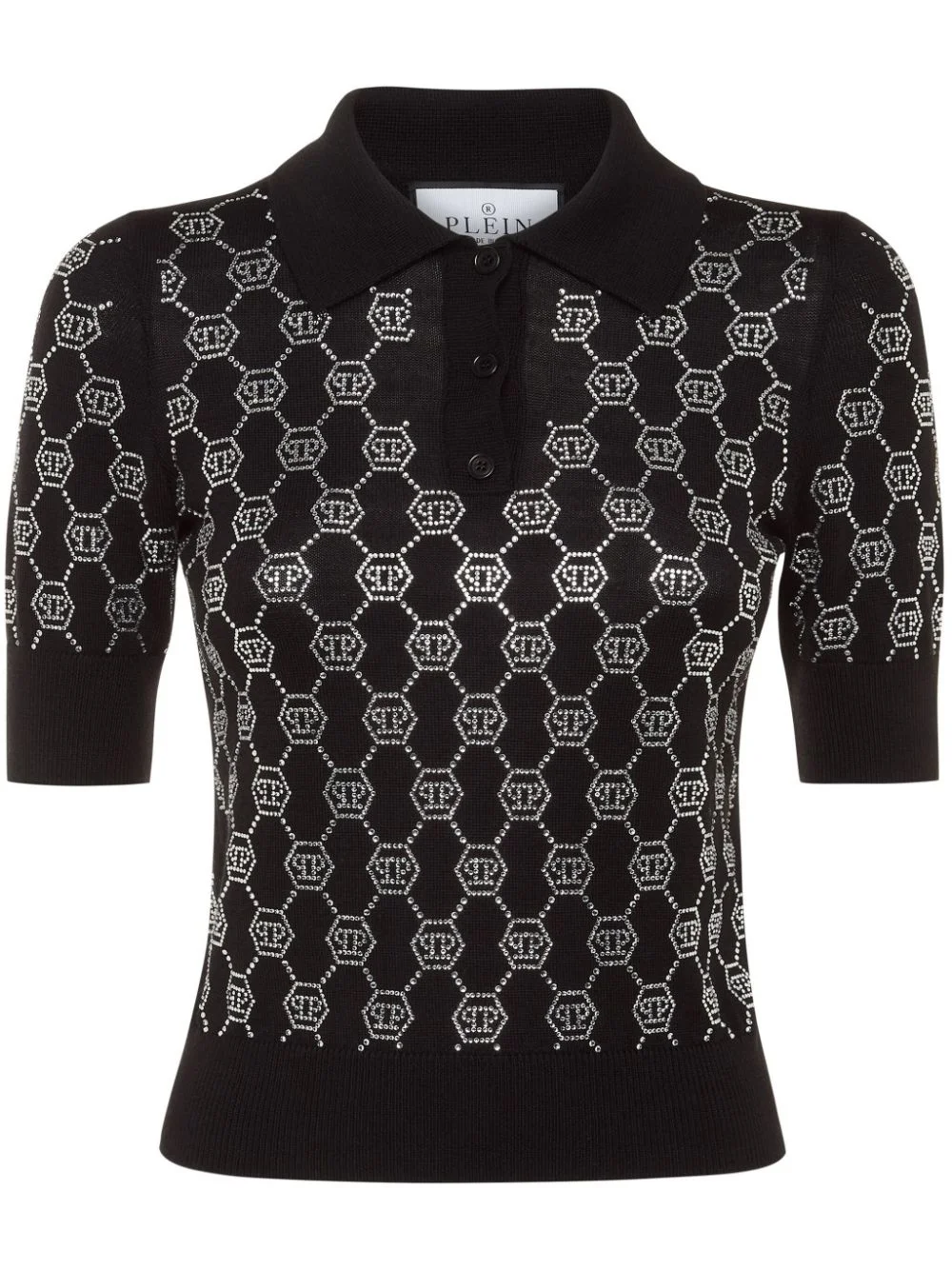crystal-embellished polo top - 1