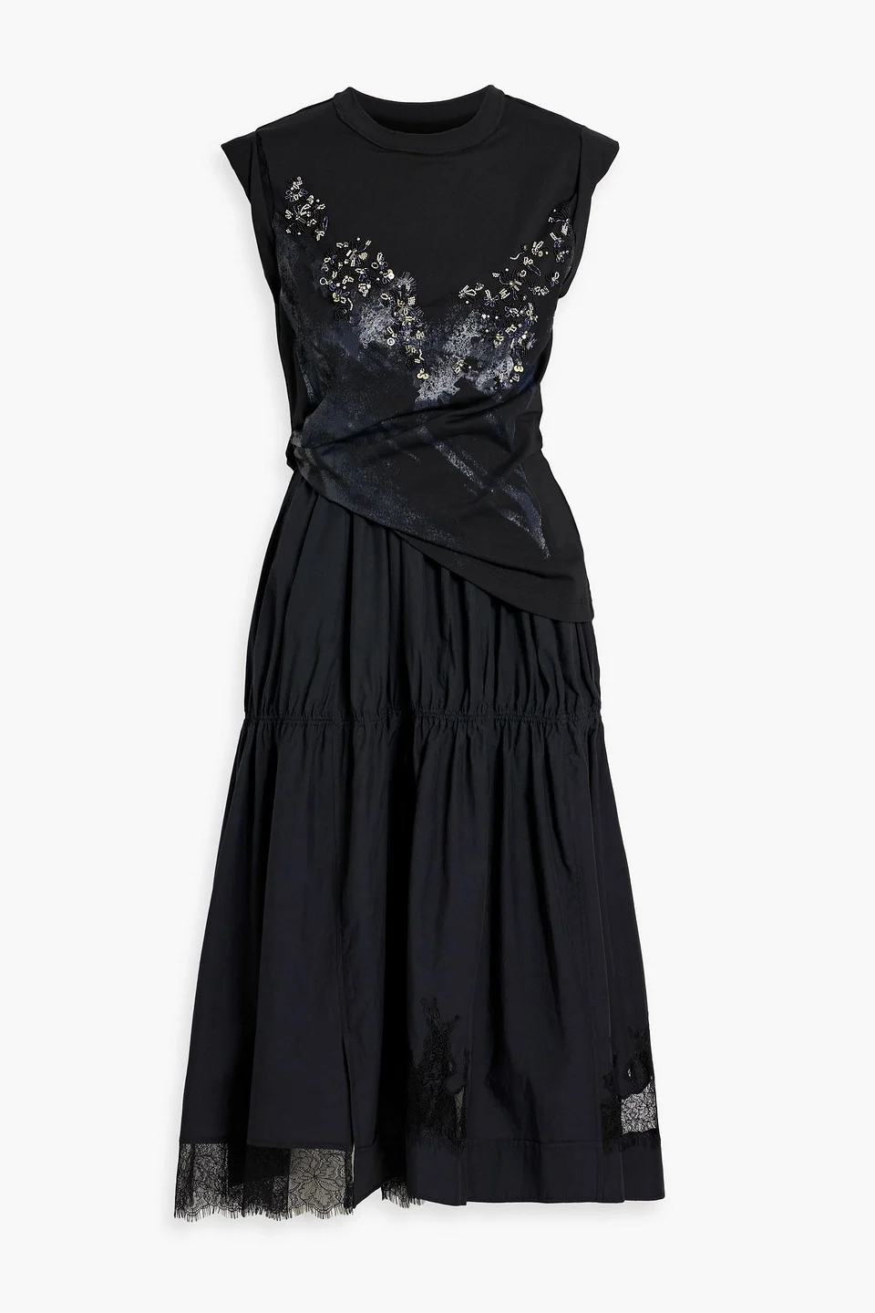 Embellished jersey-paneled TENCEL™ and cotton-blend midi dress - 1