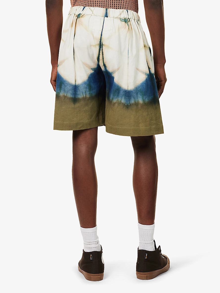 Bridge tie-dye print cotton and linen-blend shorts - 4