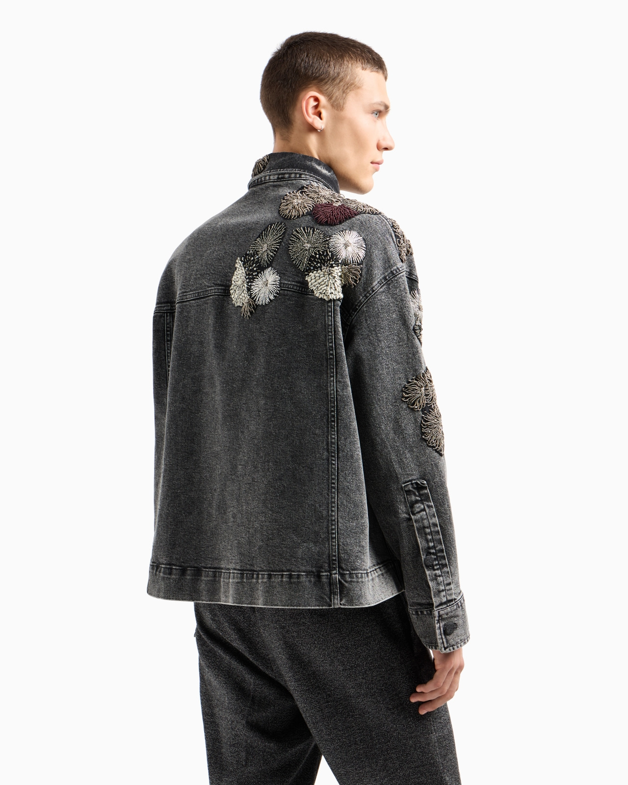 GARMENT-TREATED DENIM JACKET WITH METALLIC NAUTICAL EMBROIDERY - 3