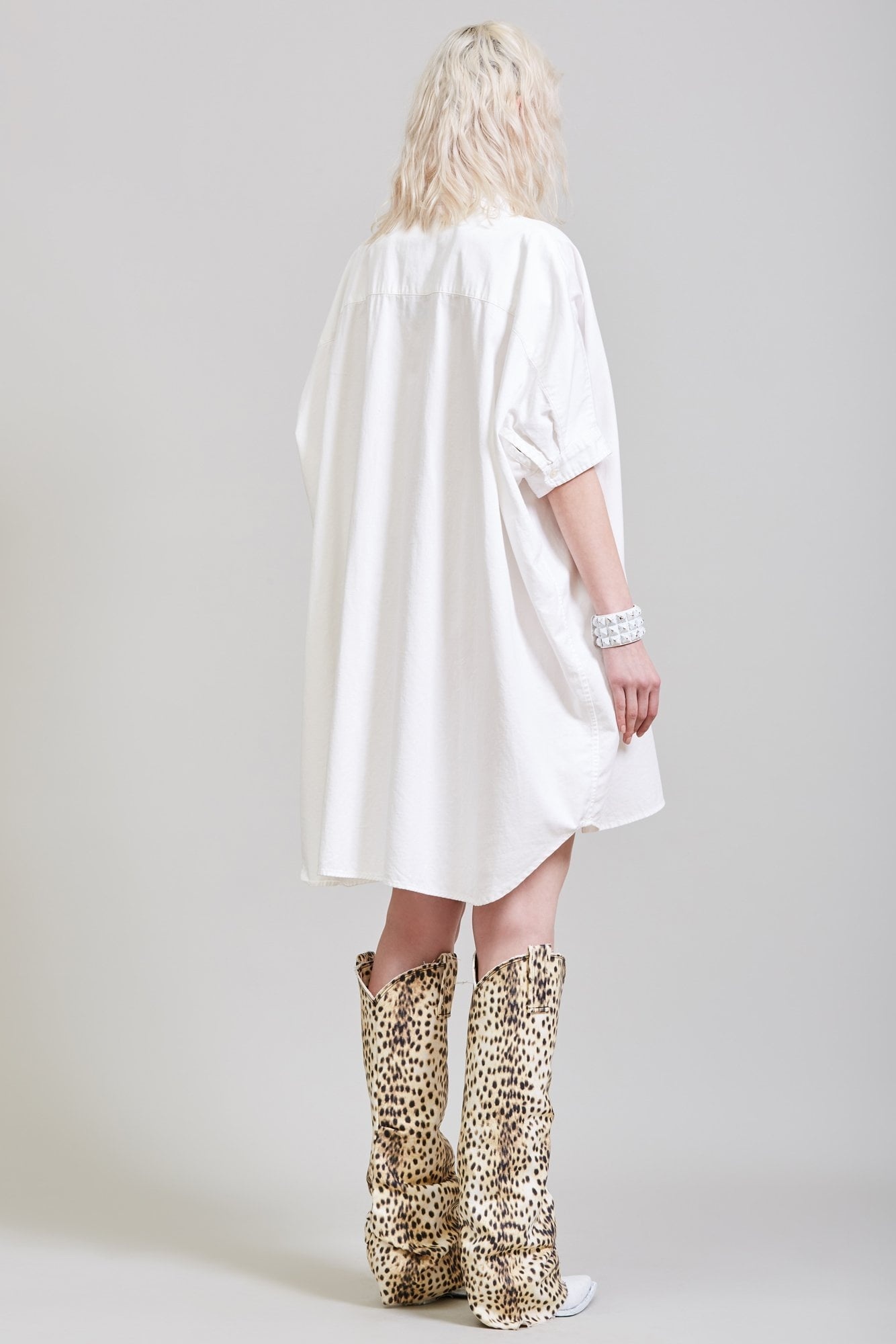 Oversized Boxy Button Up Dress - White | R13 Denim - 5