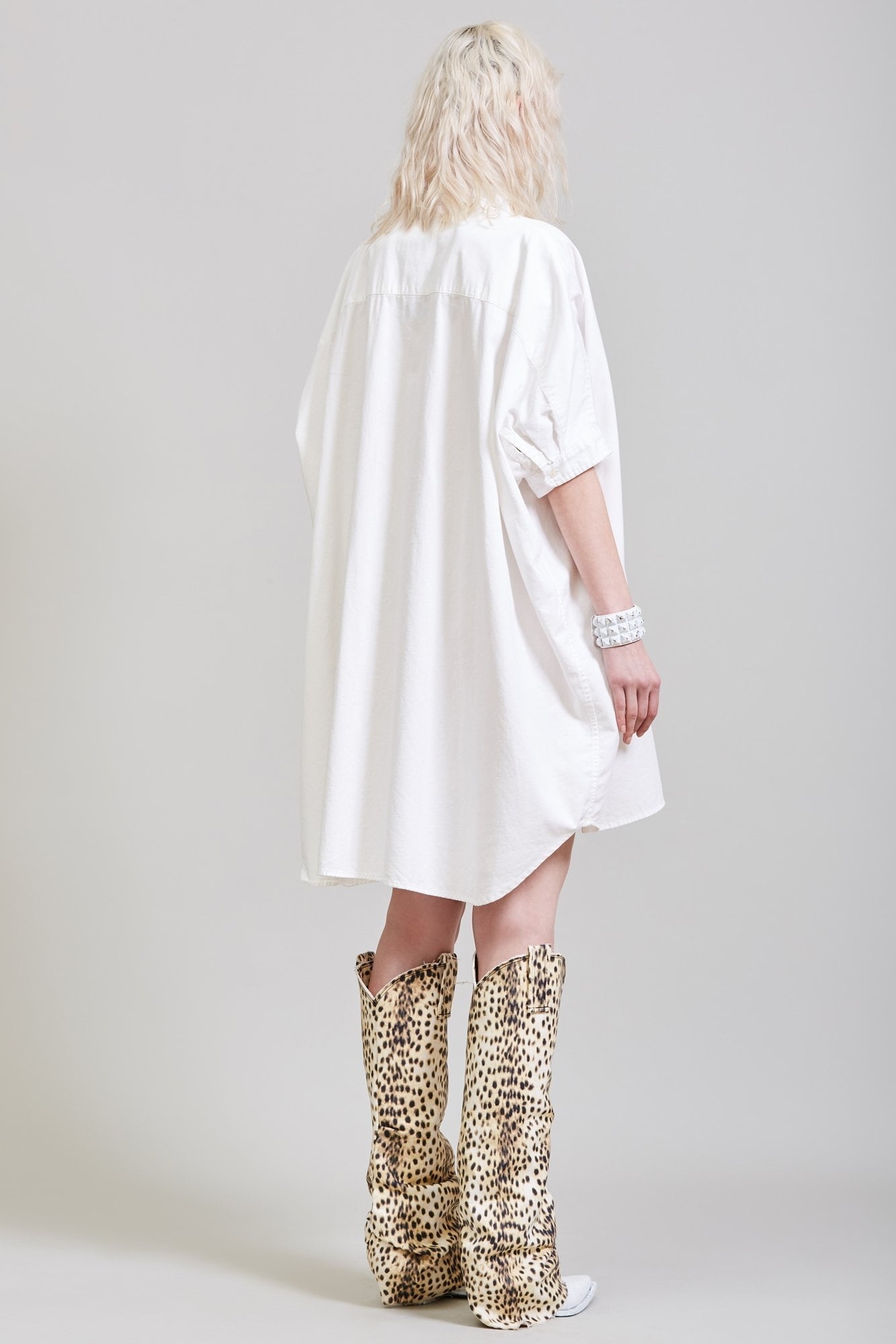 Oversized Boxy Button Up Dress - White | R13 Denim - 5
