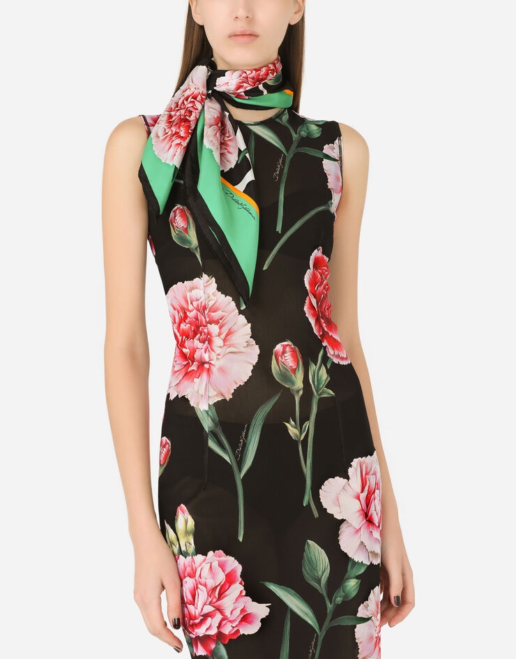 Carnation-print twill scarf (70 x 70) - 2
