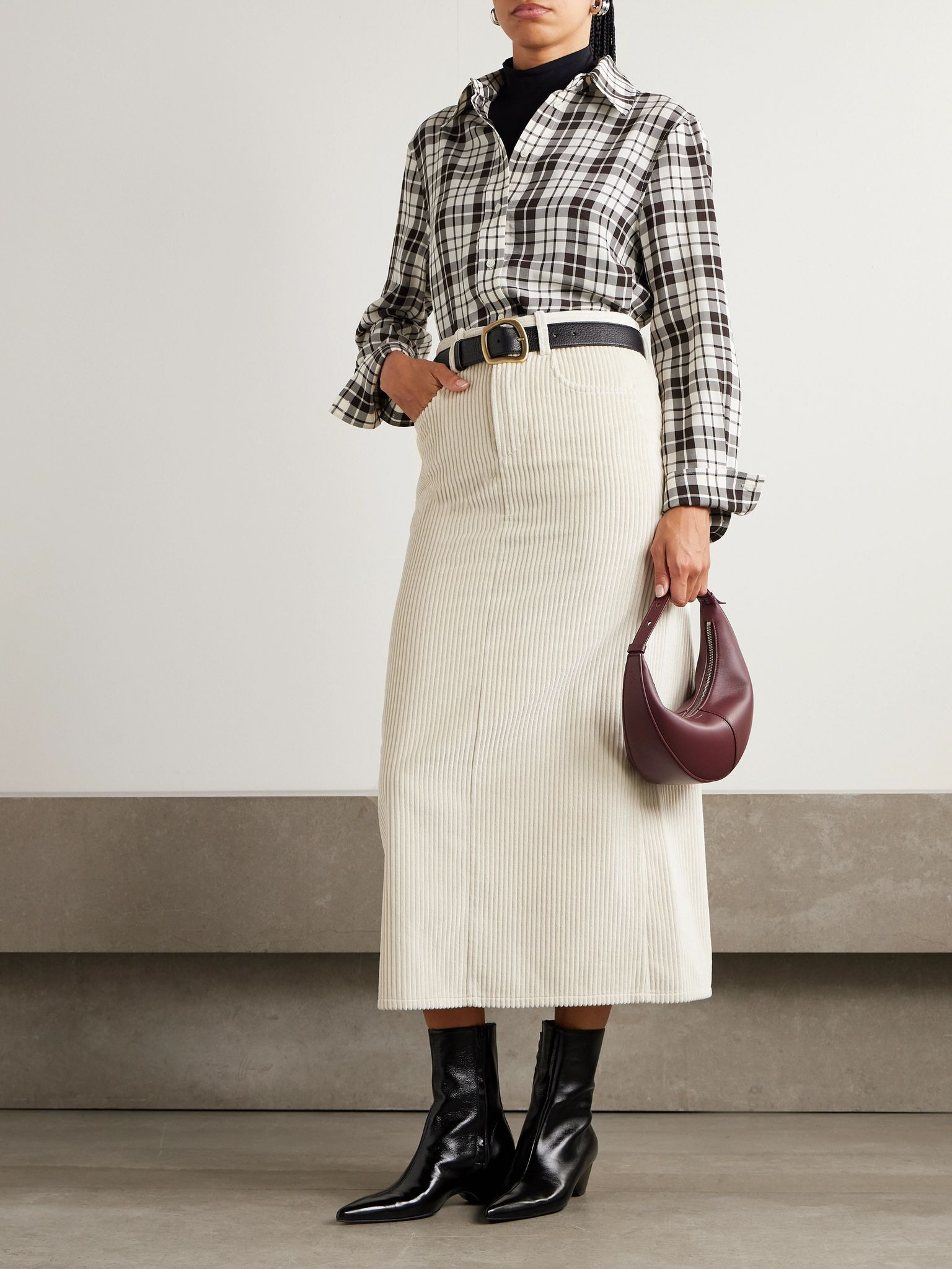 Calder cotton-corduroy midi skirt Ecru - 2