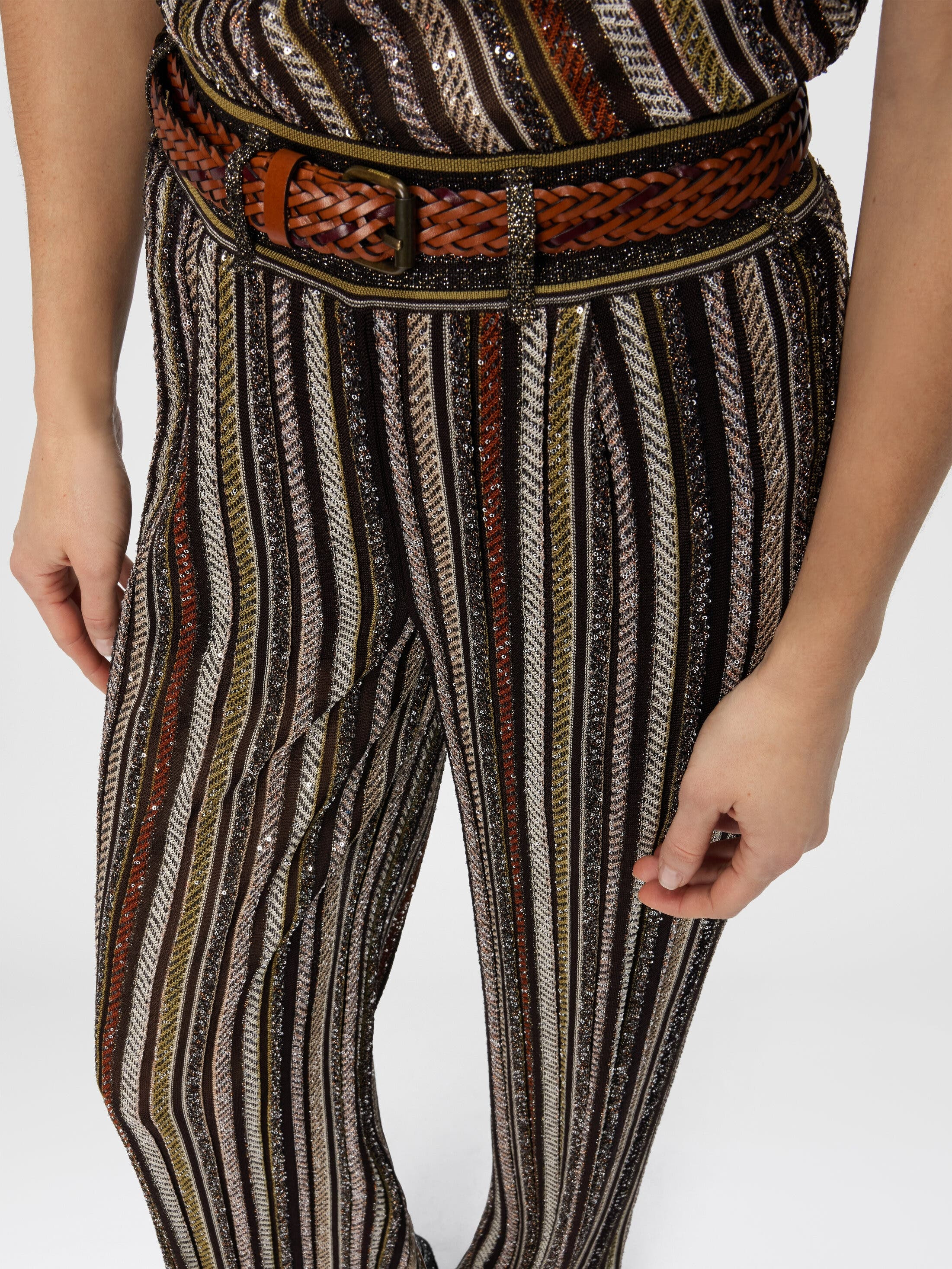 Missoni Long Pants In Herringbone Stripe Knit in Multicoloured Brown at Nordstrom - 4