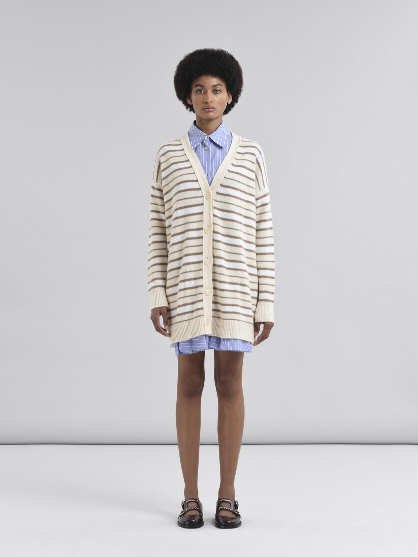 IVORY STRIPED CASHMERE BLEND CARDIGAN - 2