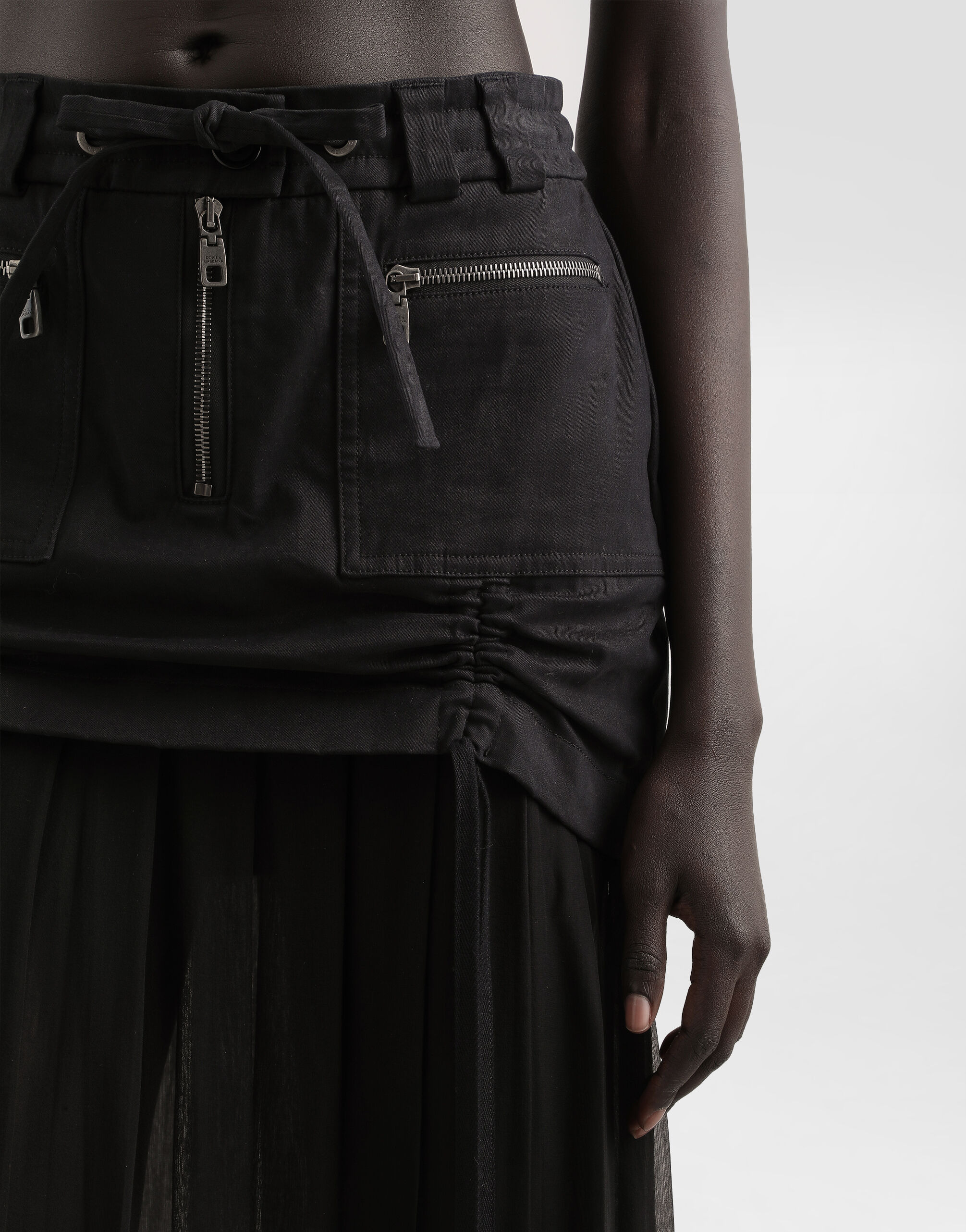 Twill midi skirt with chiffon - 6