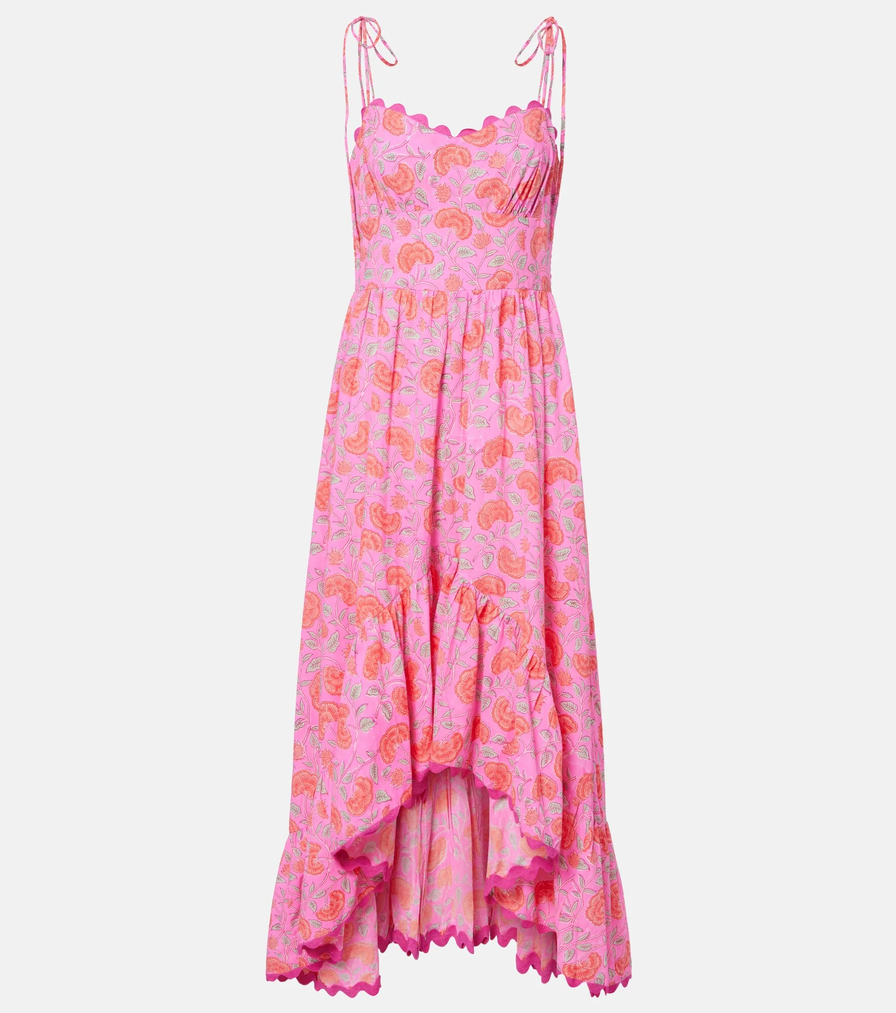 Asymmetric floral cotton midi dress - 1