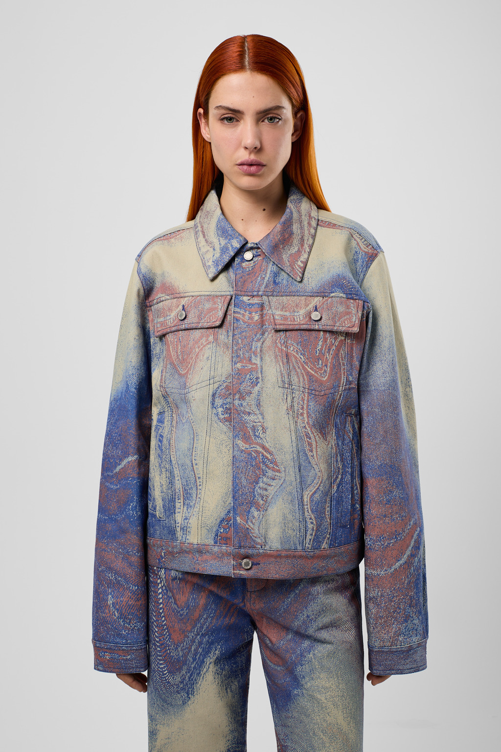 Blue-Beige-Red Denim Jacket - 2