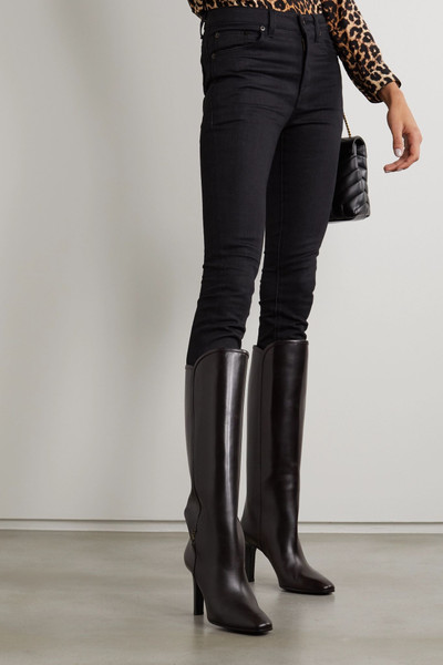 SAINT LAURENT Blu embellished leather knee boots outlook