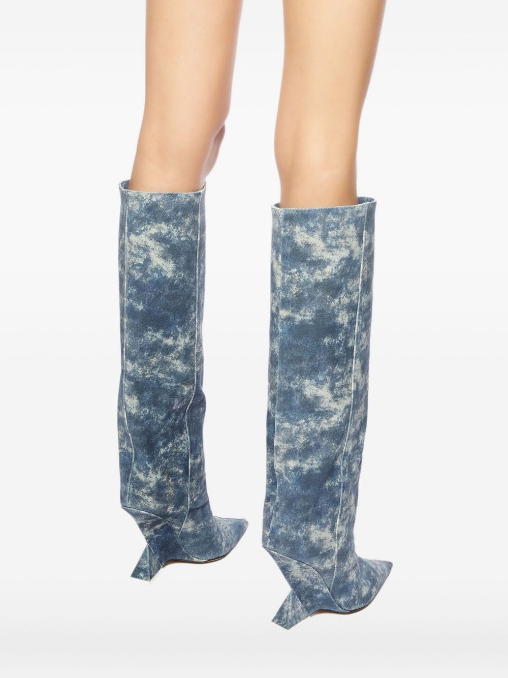 denim-print heeled boots - 3