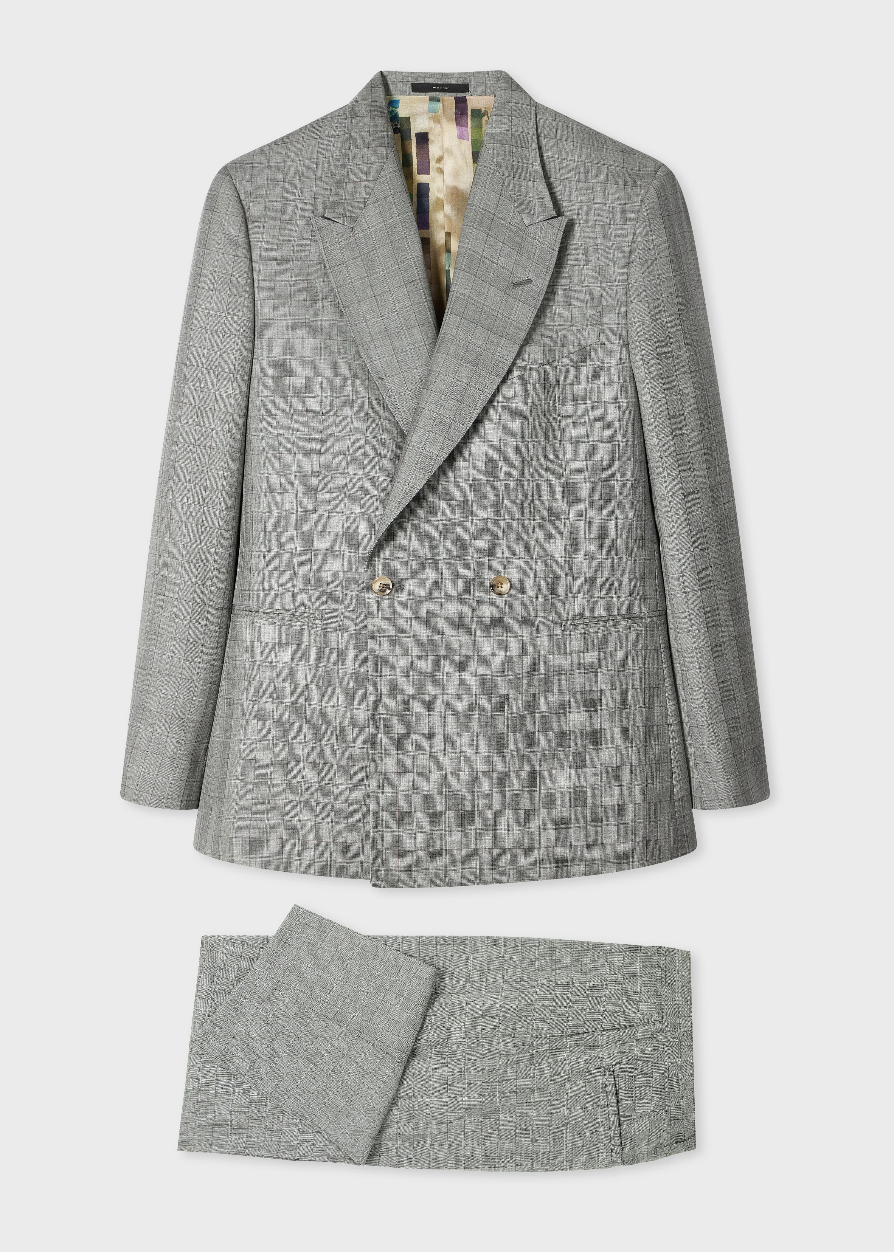 Grey Check Wool Double-Breasted Suit - 1