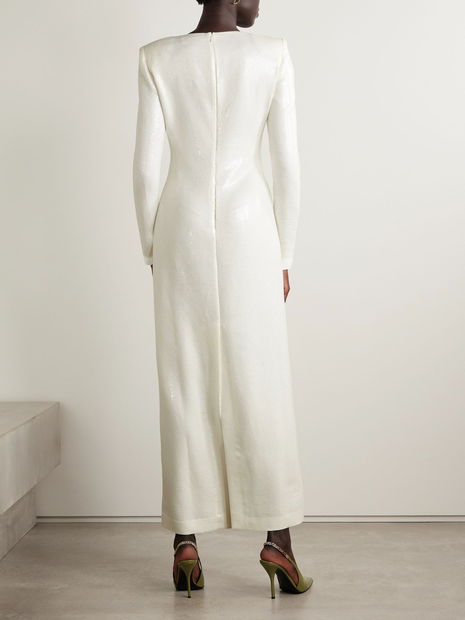 Bead-emellished appliquéd sequined crepe gown White - 3