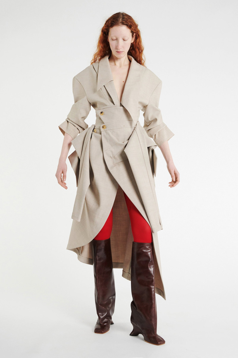 TAILORED BODYSUIT WITH SHIRT COLLAR INSERT BEIGE MELANGE 1