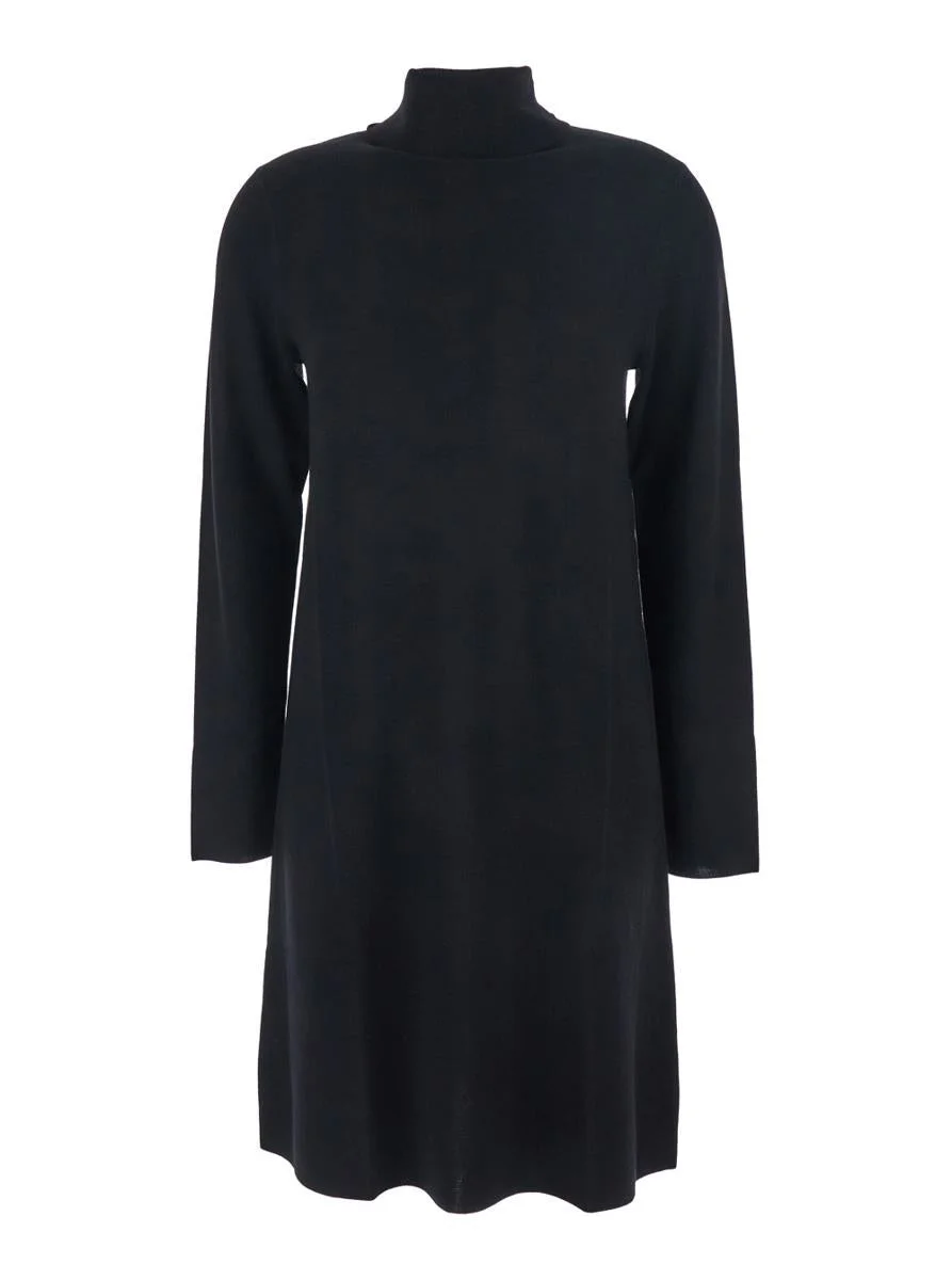 Allude Black Turtneleck Dress With Straight Hem In Wool Woman - 1