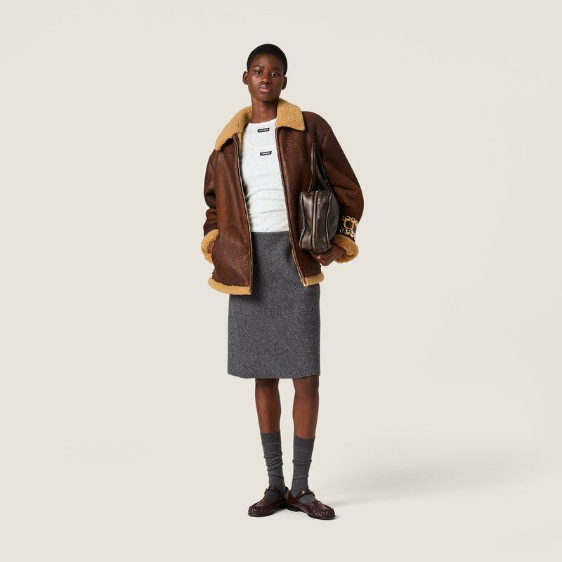 Miu Miu Waxed shearling blouson jacket outlook
