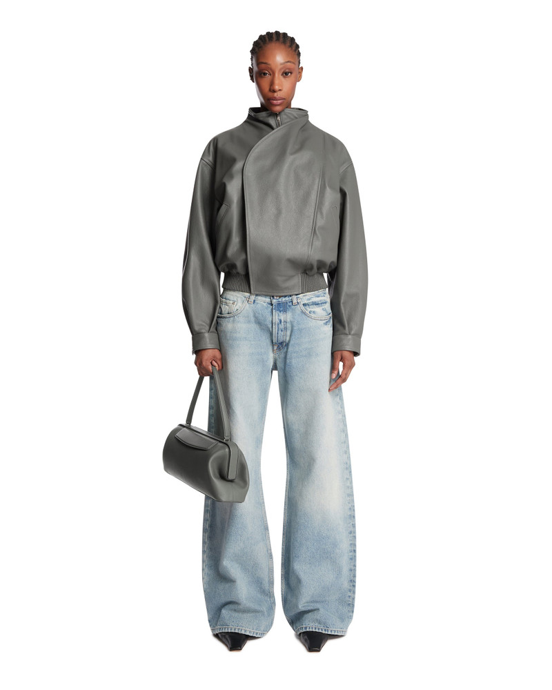 armarium Gray Leather Bomber Jacket outlook