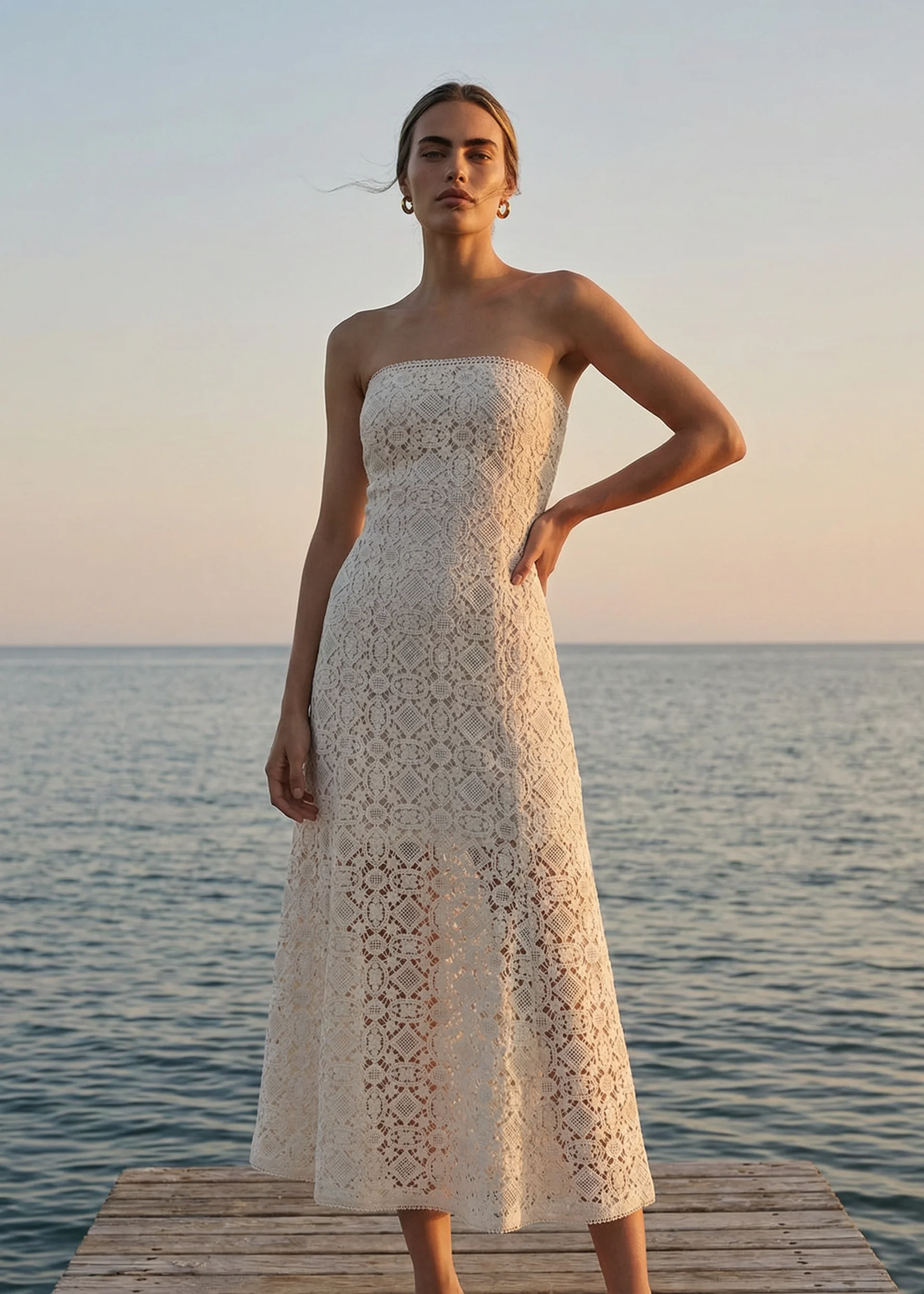 LISBOA STRAPLESS CROCHET DRESS CERAMIC - 1