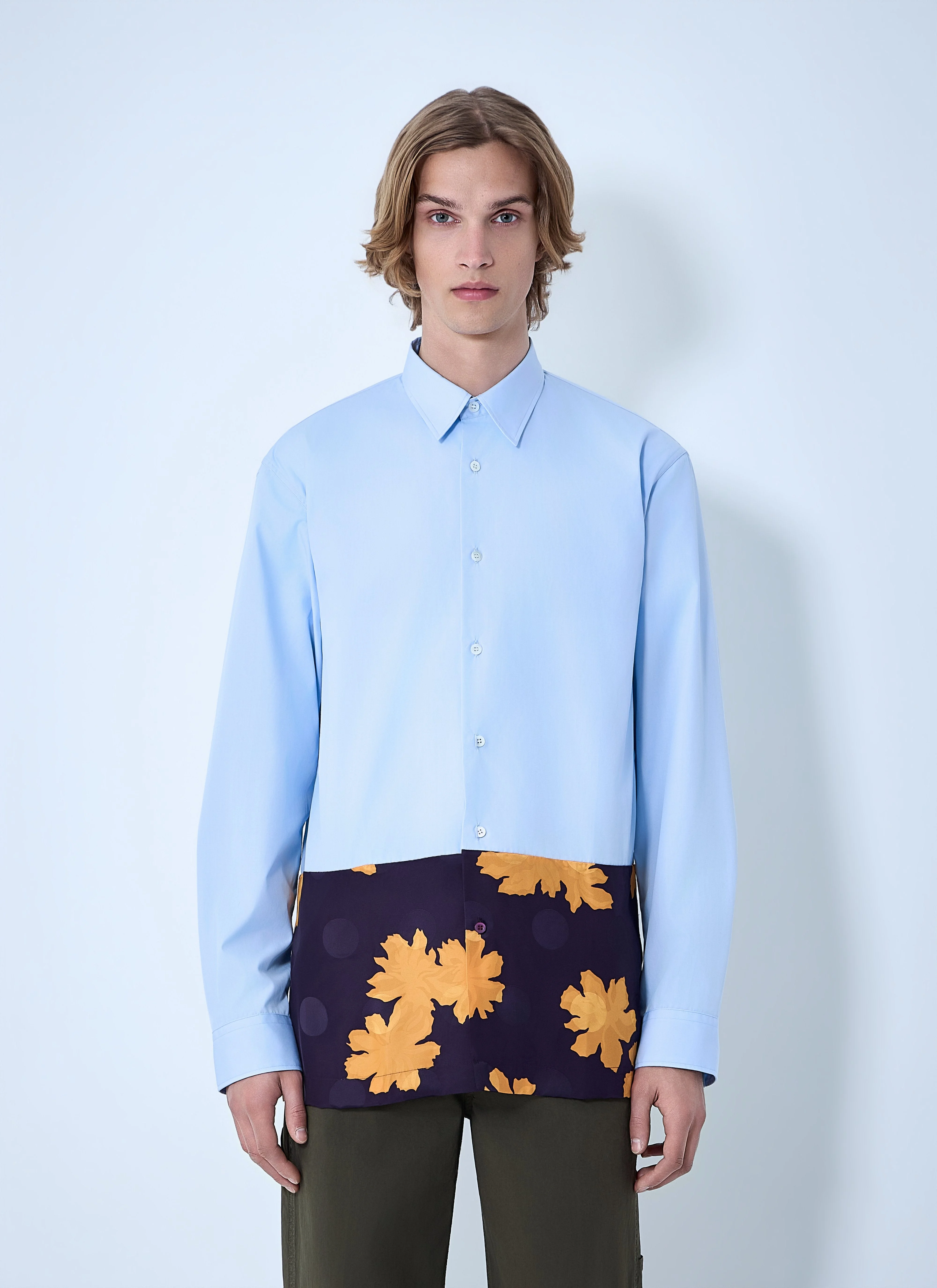 Dries Van Noten Men Contrast Cotton Shirt - 1