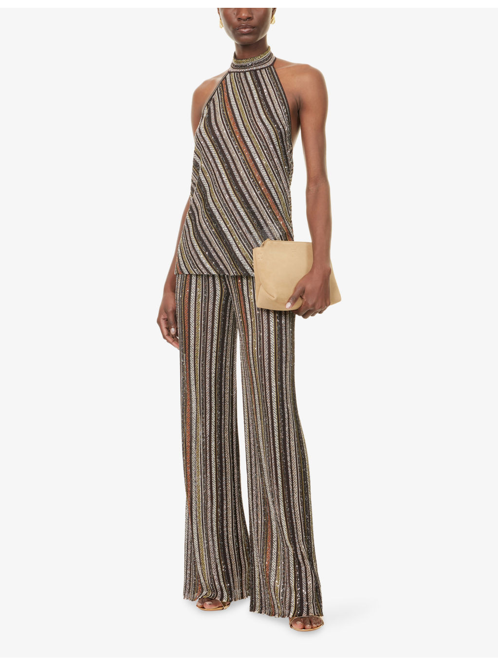 Sequin-Stripe High-Waist Knitted Trousers - 2