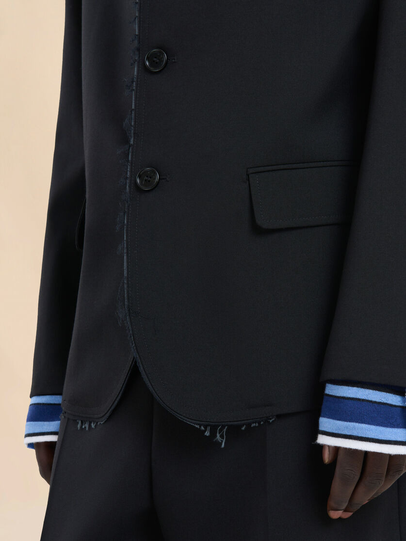 BLACK SINGLE BREASTED WOOL JACKET WITH BAGUETTE LOGO - 5