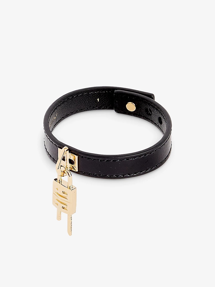 Padlock-embellished leather bracelet - 1