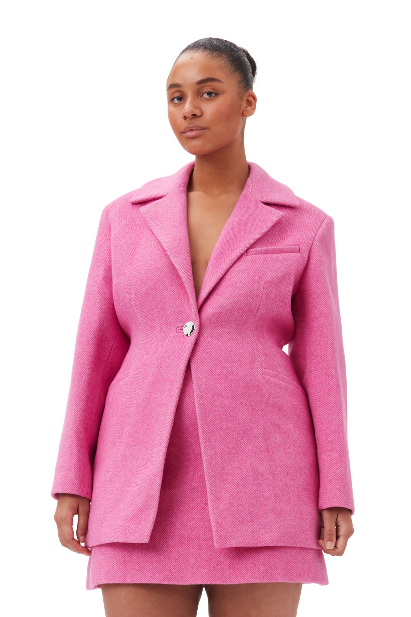 PINK TWILL WOOL SUITING FITTED BLAZER - 7