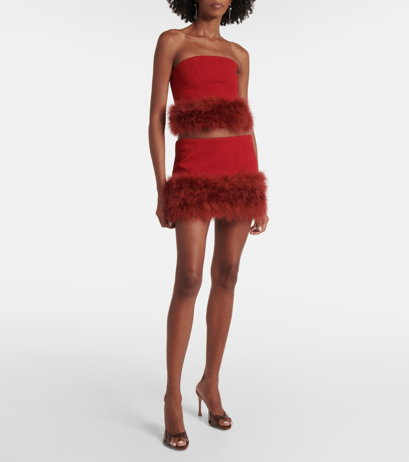 Blumarine Feather-trimmed crêpe crop top outlook