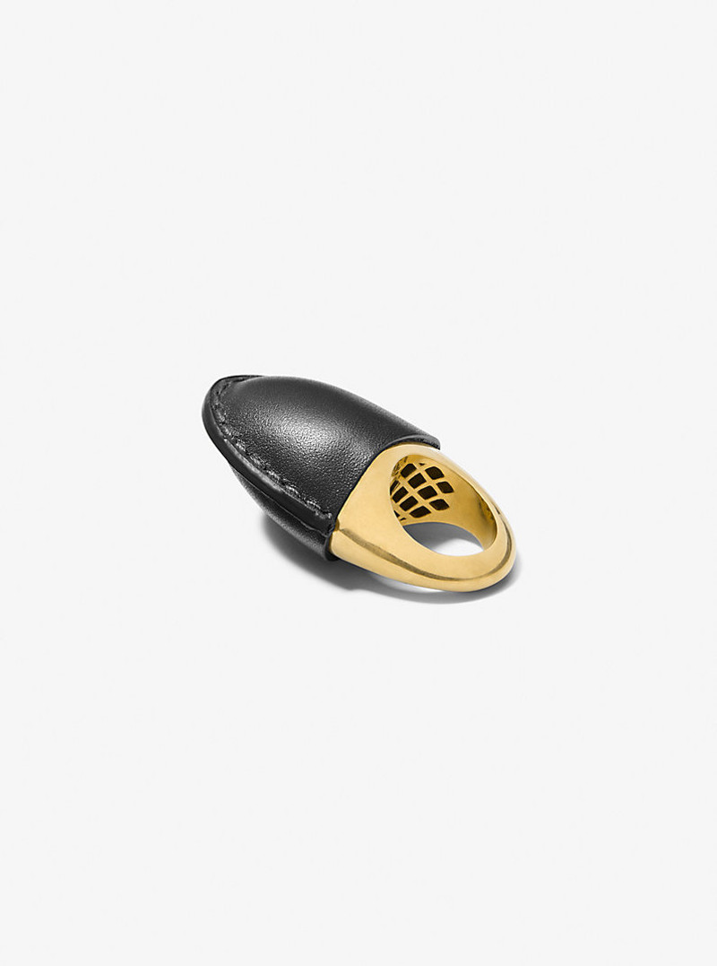 MICHAEL KORS COLLECTION Leather-Wrapped 24k-Gold-Plated Brass Dome Ring outlook