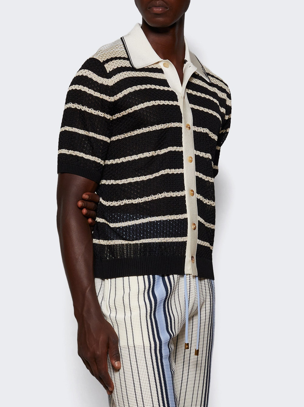 Striped Button Down Shirt Black - 2