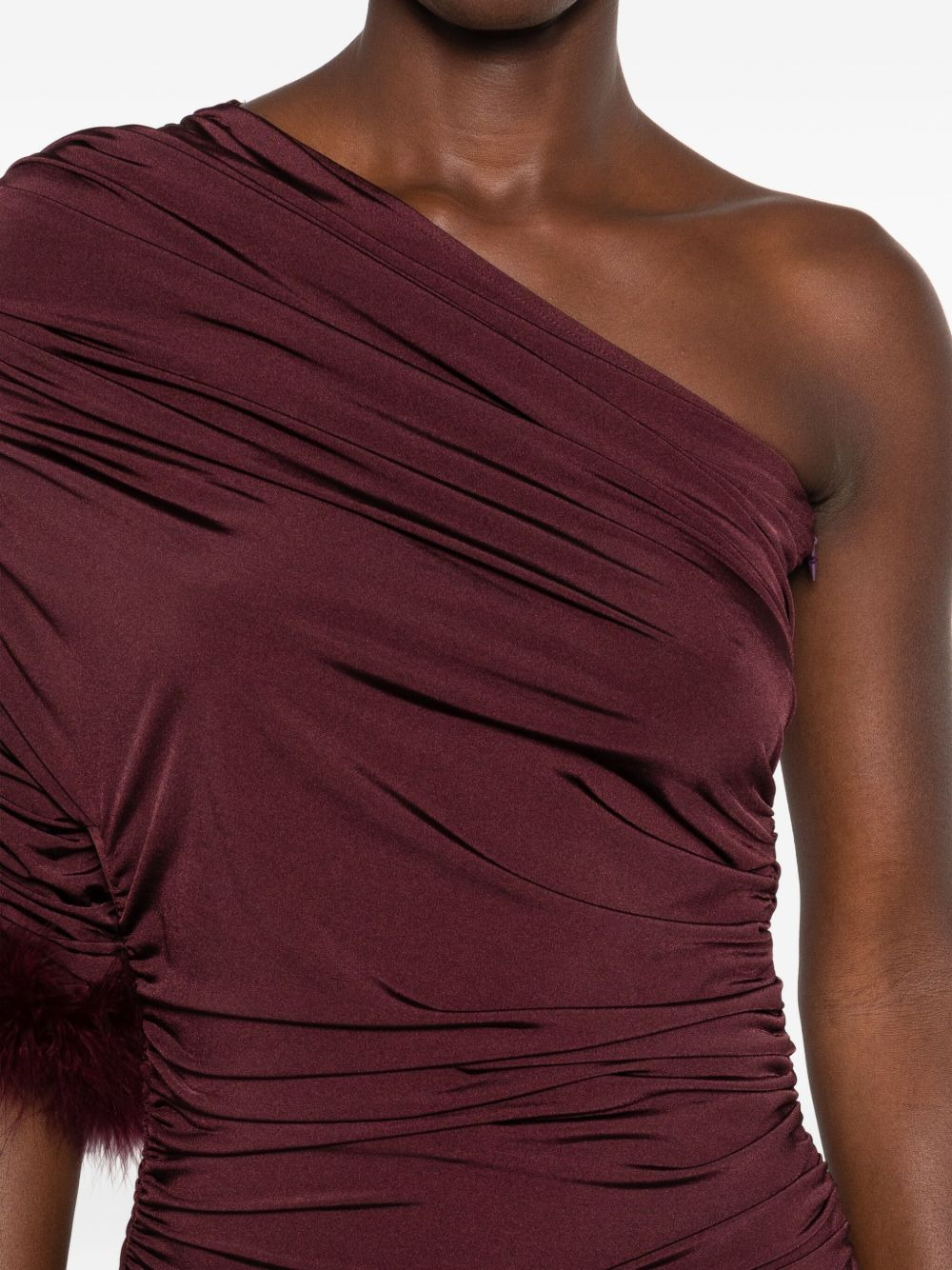 feather-trimmed one-shoulder dress - 5