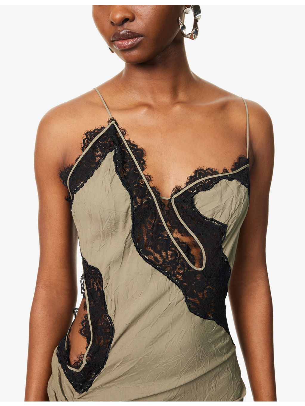 Crimped Lace Cami Crepe Midi Dress - 5