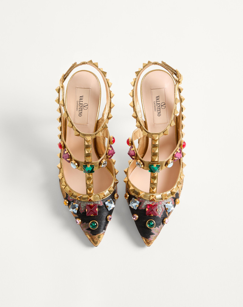 ROCKSTUD PUMPS WITH STRAPS IN JACQUARD APRES L'HIVER FABRIC WITH CRYSTALS 100MM 4