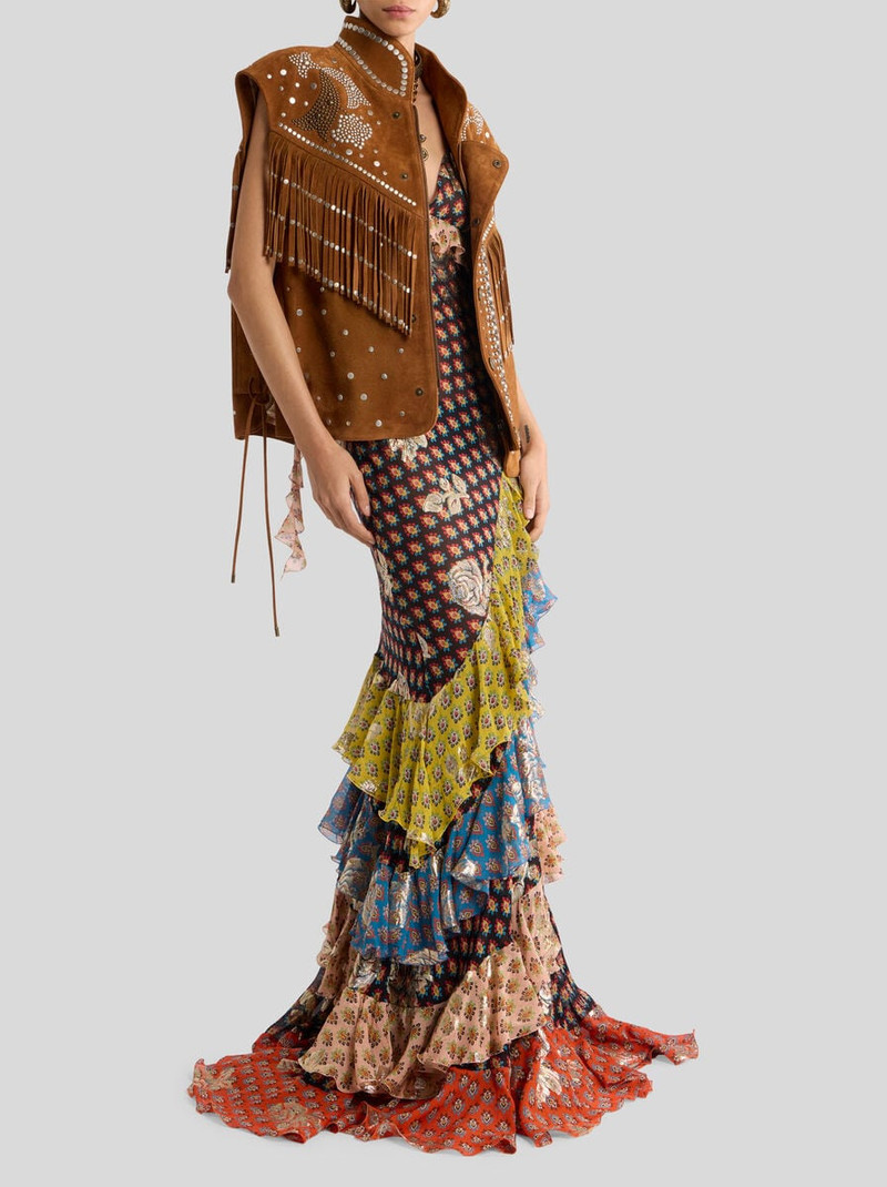Etro LEATHER WAISTCOAT WITH STUDS AND FRINGING outlook