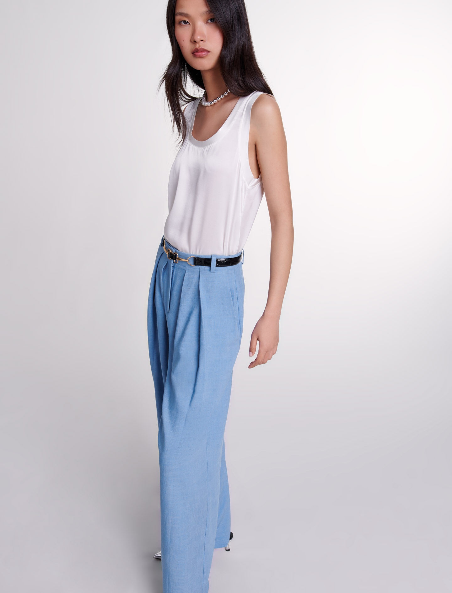 Wide-leg suit trousers with pleats - 5