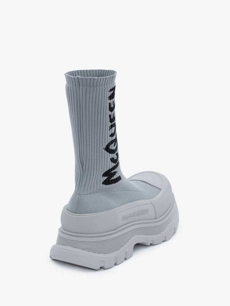 Alexander McQueen Mcqueen Graffiti Knit Tread Slick Boot in Grey outlook