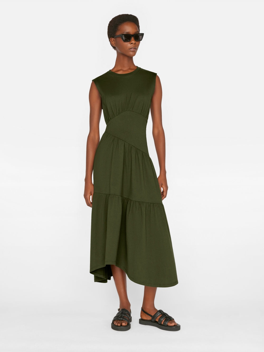 Gathered Seam Knit Dress in Fatigue - 8